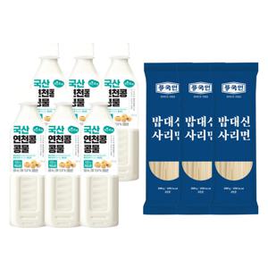 [맑은물에] 국산 연천콩 콩물 500ml x 6병 + 풍국면 사리면 200g x3팩