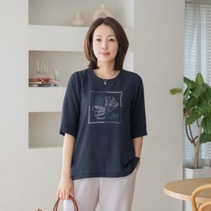 엄마옷 마담4060 꽃사각티셔츠-QTE2504070-