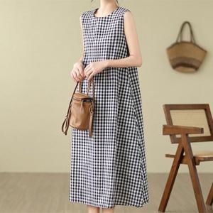 [패션시그널] 블랙체크 민소매 롱원피스 EB55B4