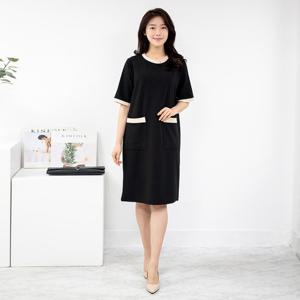 여성 엄마옷 배색 라운드 반팔 원피스 OP402033 중년여성의류/50대/60대/마담/빅사이즈/할머니옷