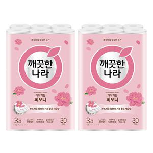 [깨끗한나라] 2025 NEW 허브가든 피오니 프리미엄 화장지 27m 30롤x2팩