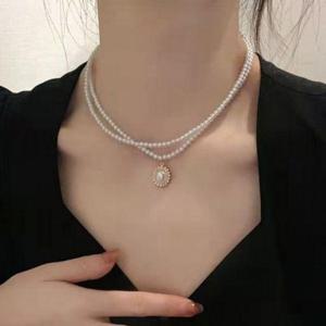 [에이치플러스몰]볼드 두줄 패션 진주펄 목걸이 데일리 레이어드