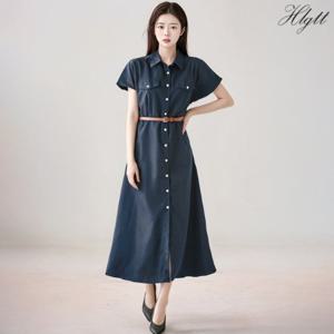 [헬리꽁땡]셔츠포켓단추원피스+벨트