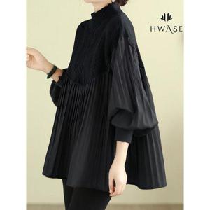 [화세](88까지)니트믹스플리츠블라우스_HB3WBL055C