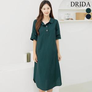 드리다 여성 여름 카라 반오픈 지지미 바스락 빅사이즈 원피스 40-50대 미시 중년여성 하객 출근 상견례