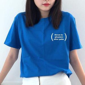 [셀러허브_여성트랜드패션]심플 레터링 로고 프린트 루즈핏 여름반팔티 블루
