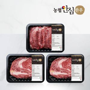 [농협안심한우] 1등급 한우 소 한마리 실속 세트 600g (꽃등심/꽃등심/모듬구이/각 200g씩)