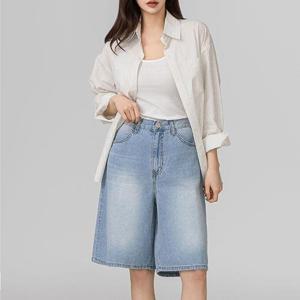[유니제이] 텔리 워싱 뒷밴딩 데님 반바지