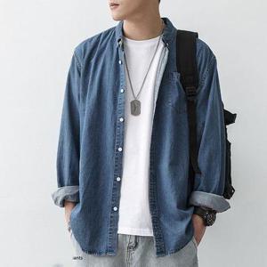 남성 베이직 포켓 오버핏 데일리 데님 셔츠