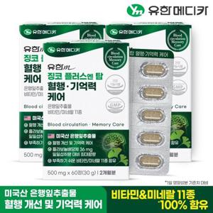 [유한메디카] 징코 플러스 엔 탑 혈행 기억력 케어 60정x3개(6개월)