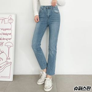 가비진 여성용 쫀쫀 슈퍼스판 데님 슬림 일자 밑단 컷팅 키작녀 청바지 팬츠