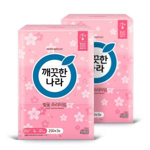 깨끗한나라 벚꽃 프리미엄 미용티슈 250매 3입 x2팩