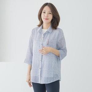 엄마옷 마담4060 트라이라인포켓셔츠-QBL2506003-