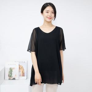 여성 엄마옷 라운드 반팔 시스루 블라우스 BL304218 중년여성의류/50대/60대/마담/빅사이즈/할머니옷