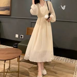 [SALE]여성 디자인 쉬폰 스커트 슬림 긴팔 원피스