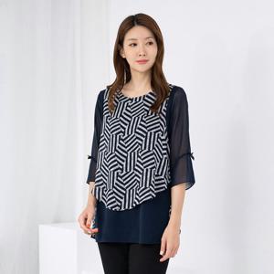 여 라운드 7부 이중쉬폰 블라우스 BL505084 중년여성의류/50대/60대/마담/빅사이즈/할머니옷