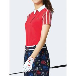 [마코](여성)스트라이프 절개 배색 카라 반팔 티셔츠_MLW2TS08