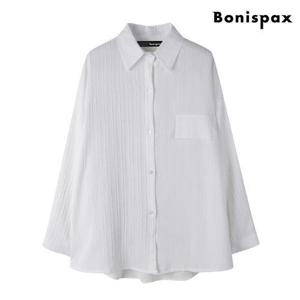[보니스팍스]카라넥 페이크 포켓 심플 오버핏 긴팔 셔츠 (XO1BA042L0)
