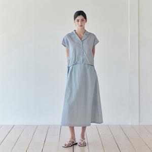 나일론 캡소매 셔츠 + 롱 스커트 SET(VIOAF1556)