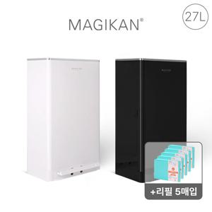 [쿠폰적용가 83,840원]매직캔 크롬 히포2 27L 오토실링 냄새차단 휴지통+전용리필 5개입