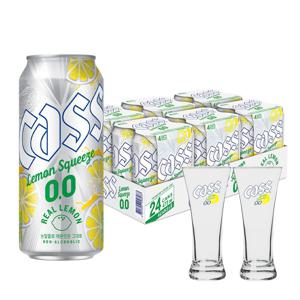 0.0 레몬스퀴즈 제로 473ml x 24캔+카스레몬 전용잔 2개 무알콜맥주맛 음료