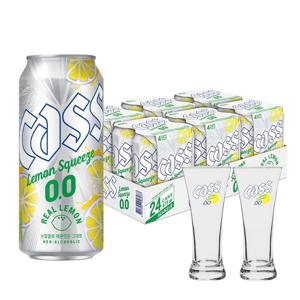 0.0 레몬스퀴즈 제로 473ml x 24캔+카스레몬 전용잔 2개 무알콜맥주맛 음료
