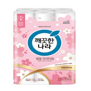 깨끗한나라 벚꽃 프리미엄 3겹데코 28m 30롤 두루마리 휴지 화장지 롤휴지