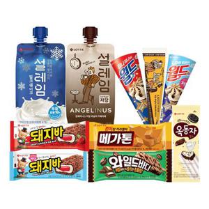 NEW 엔제리너스 파우치 펜슬 콘 파우치 12개+바 20개 혼합구성 저당 월드콘/설레임/메가톤바/옥동자/와일드바디