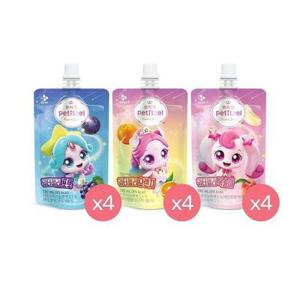 쁘띠첼x티니핑 워터젤리 130ml x12개(포도 4개+오렌지 4개+복숭아 4개)