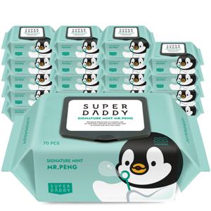 (최종17,990원)슈퍼대디 미스터펭 민트 아기물티슈 캡형 70매 20팩 (70g)