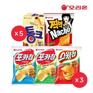 [APP전용](07.14출고) 맛잘알 모음팩 (찍먹 나쵸 치폴레 3개+포카칩 오리 3개+어니언 3개+스윙칩 고추장 3개+통크 5개)