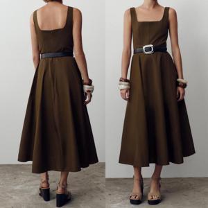 자라 ZARA 벨트 미디 원피스 브라운