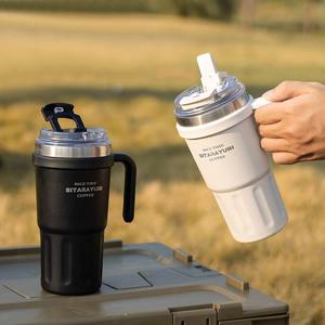 T42 빨대 손잡이 텀블러 600ml 투웨이 대용량 보온 보냉 스텐 컵