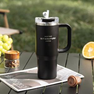 T43 빨대 손잡이 텀블러 900ml 투웨이 대용량 보온 보냉 스텐 컵