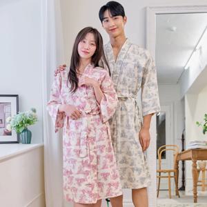 나이트 샤워가운 커플 고급가운 긴팔 면100 국내생산 라운지웨어