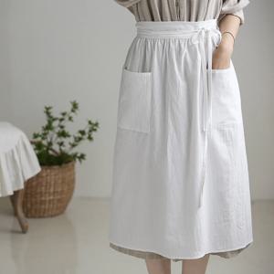 프렌치 워싱 린넨 코튼 반 하프 프릴 허리 롱 앞치마 주방 카페 플로리스트 공방 에이프런