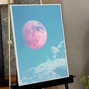 구름사이 분홍달 그림 알루미늄액자 달 행성 아이방 카페 테이블 거실 벽 인테리어