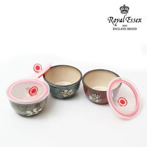 소담 진공 찬통 (대) 3P 세트 핸드페인팅 도자기 반찬통 계란찜