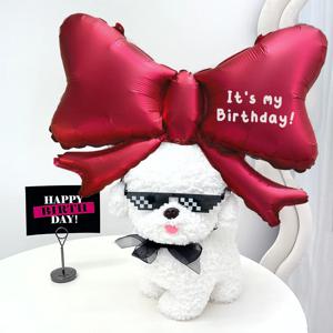 미니 리본 풍선 머리띠 세트 레드 강아지 생일 파티용품 모자 이벤트
