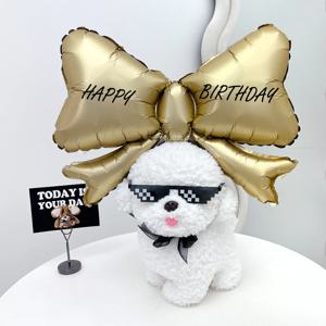 미니 리본 풍선 머리띠 세트 골드 강아지 생일 파티용품 환갑 이벤트