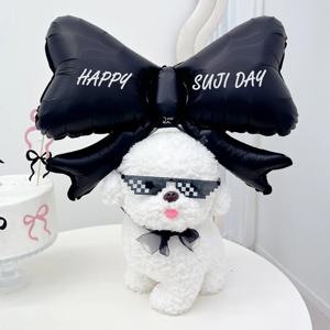 미니 리본 풍선 머리띠 세트 블랙 강아지 생일 파티용품 모자 이벤트