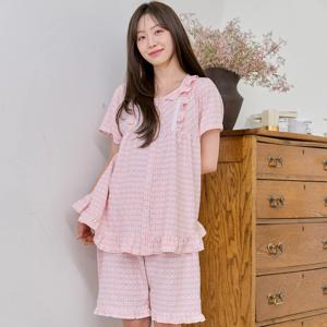 레이온선염 반소매 파자마세트 하트 여성잠옷 상하세트 홈웨어 이지웨어