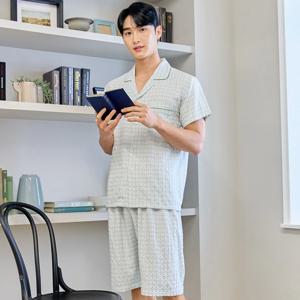 여름 쿨템 실내복 편한 레이온선염 반소매 남성파자마 수면잠옷 홈웨어