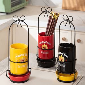 [해외] 귀여운 곰돌이 세라믹 물빠짐 수저통 조리도구 정리함 주방 수저꽂이 3colors