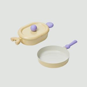 IH 옐로우 2종 세트(전골 오벌 24cm+프라이팬24cm)(+버터나이프 1p 증정)