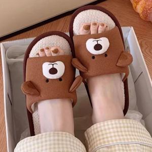 비라토 푹신한 실내 곰돌이 린넨 홈 코튼 슬리퍼