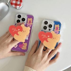 러브베어패턴 클리어 렌즈가드 맥세이프 케이스 투명 스마트톡 그립톡 아이폰 16 갤럭시S25