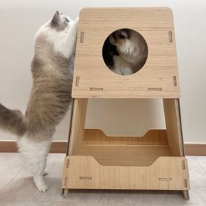 2층 A자 원목 고양이 스크래쳐 하우스