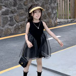 매쉬 플레어 민소매 원피스 R14544