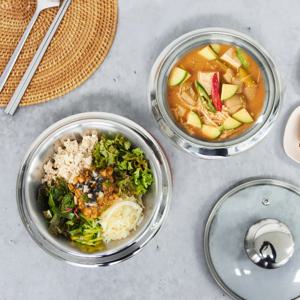 올 스텐 유리 가정용 뚝배기 인덕션 계란찜 업소용 냄비 14cm + 16cm 세트